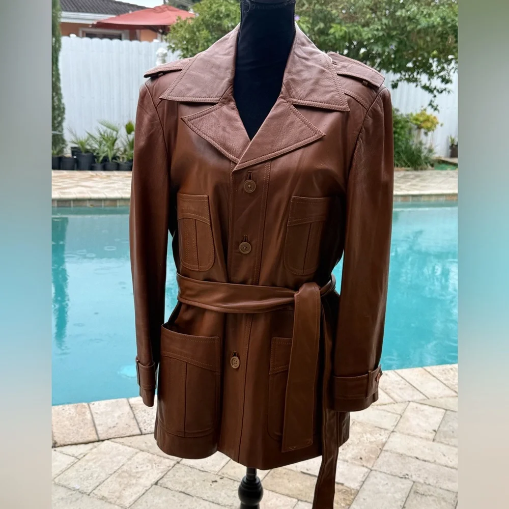 Men's vintage Brown Leather Jacket - Picture 6 of 9